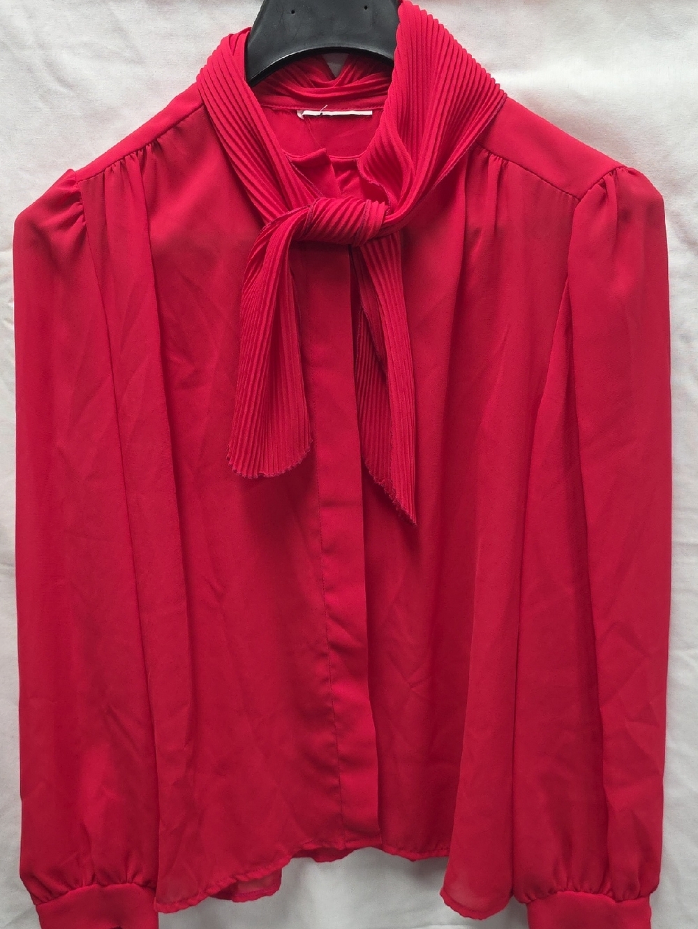 Red Tie-Neck Blouse - Women Tops